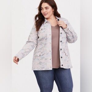 Torrid 3X Pastel Purple and Pink Camo Twill Anorak Military style Jacket